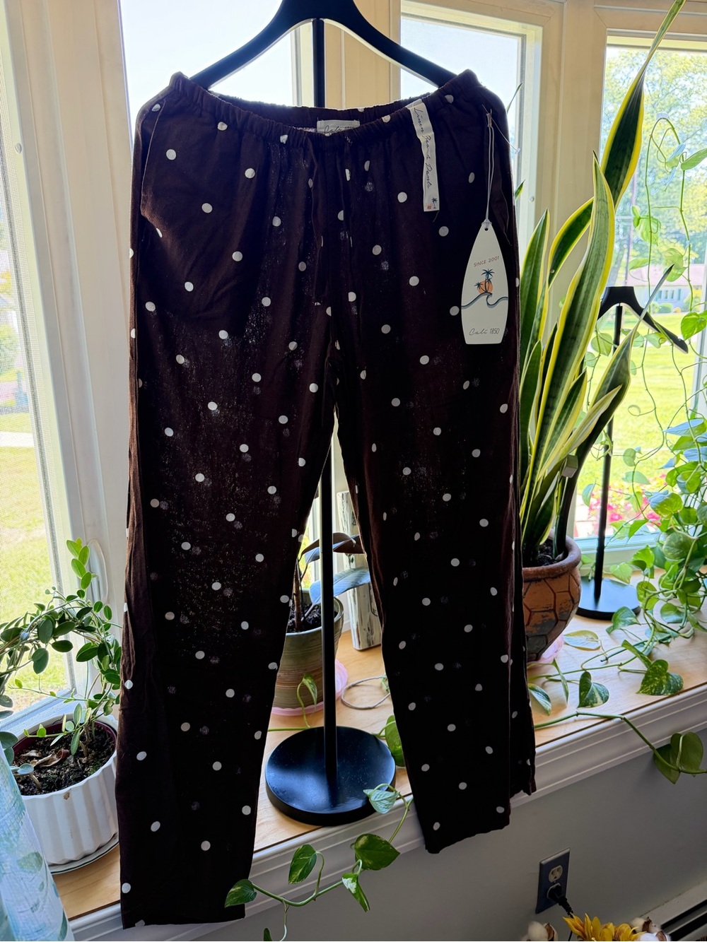 Brown Polka Dot Wide-Leg Pants — Relaxed Pull-On Style